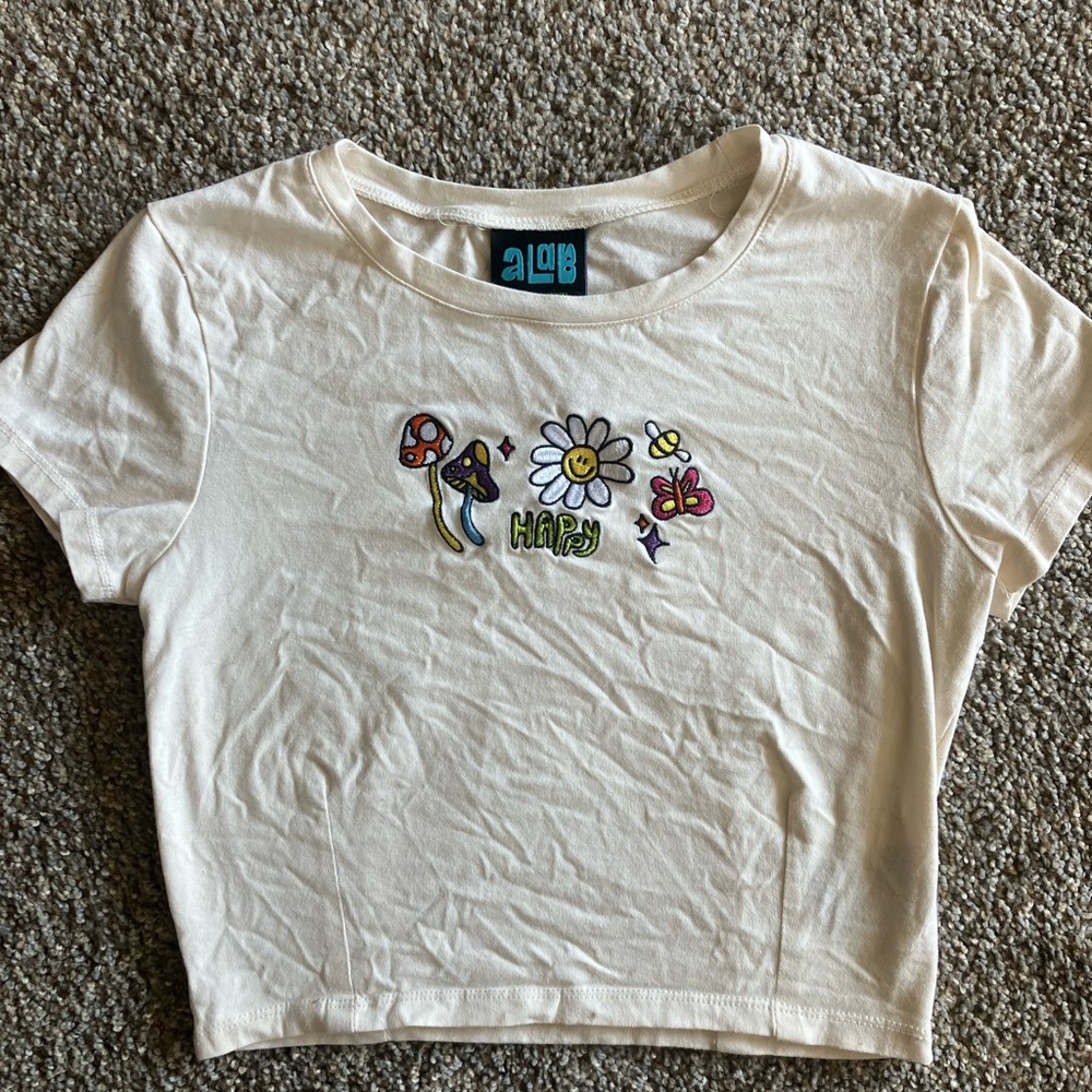 Cream Colored Crop Top with Fun Embroidery
